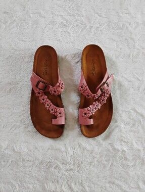 A. Giannetti Pink Floral Leather Thong Sandals